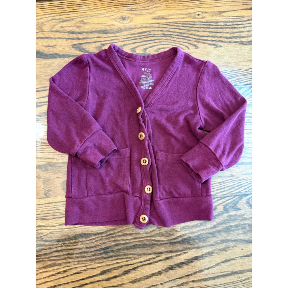 Kyte Baby Cardigan Kids 12-18M Purple Bamboo Wood Button Long Sleeve Sweater